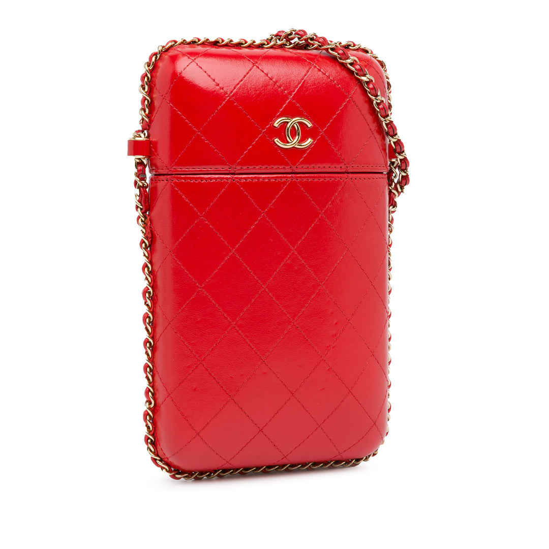 CC Quilted Calfskin Chain Around Phone Holder Red - Gaby Paris