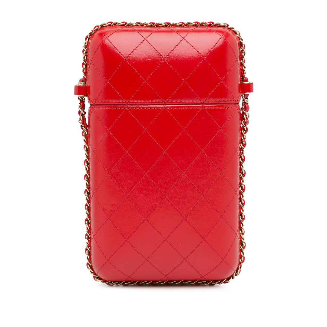 CC Quilted Calfskin Chain Around Phone Holder Red - Gaby Paris