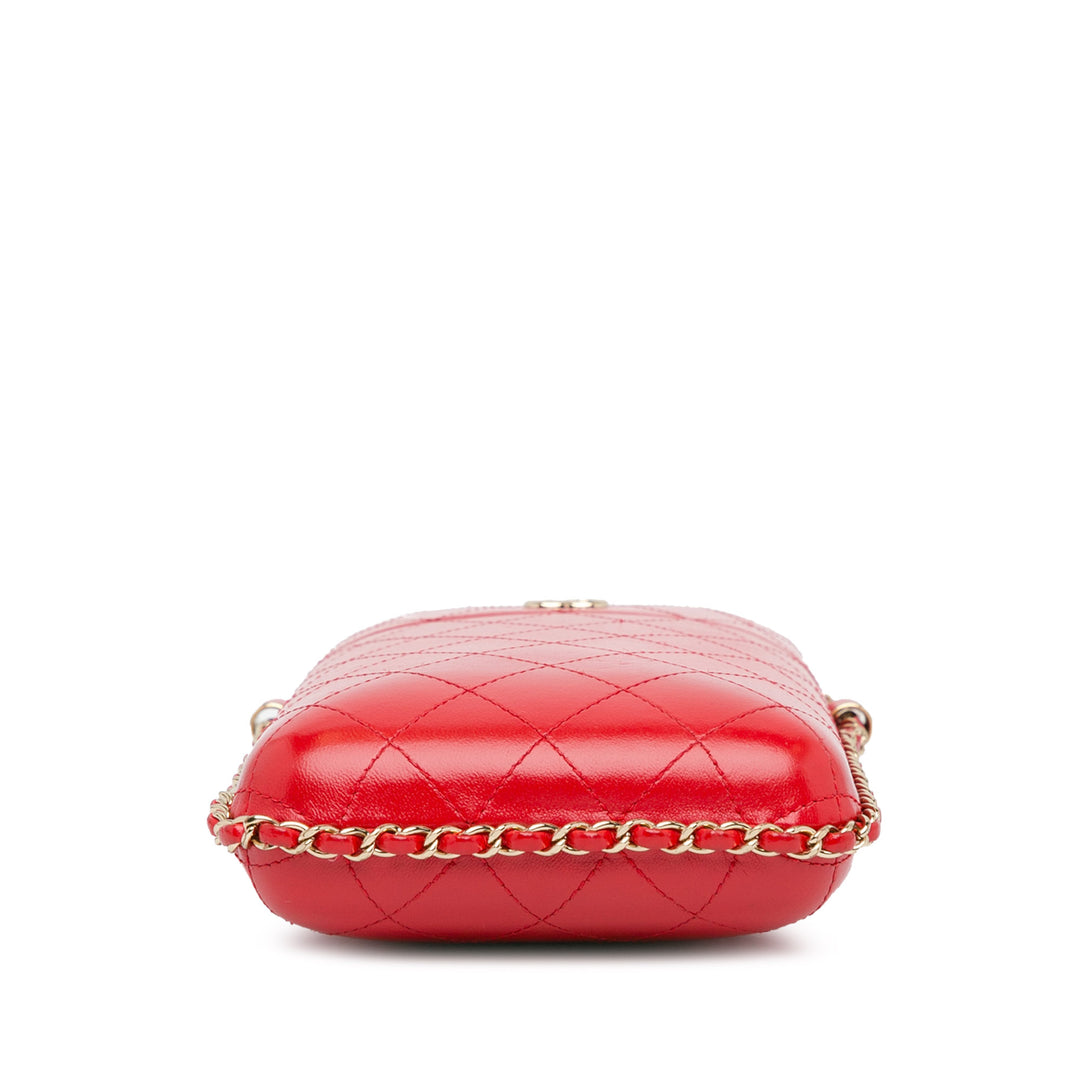 CC Quilted Calfskin Chain Around Phone Holder Red - Gaby Paris