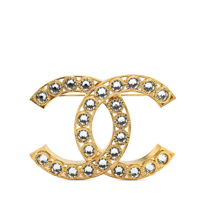Gold Plated CC Rhinestone Brooch Gold - Gaby Paris