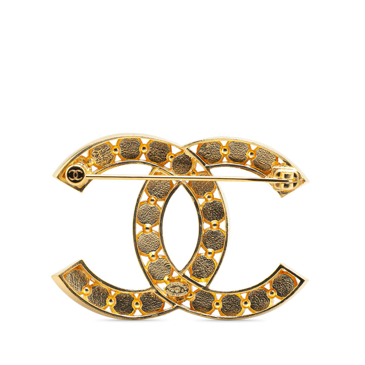 Gold Plated CC Rhinestone Brooch Gold - Gaby Paris