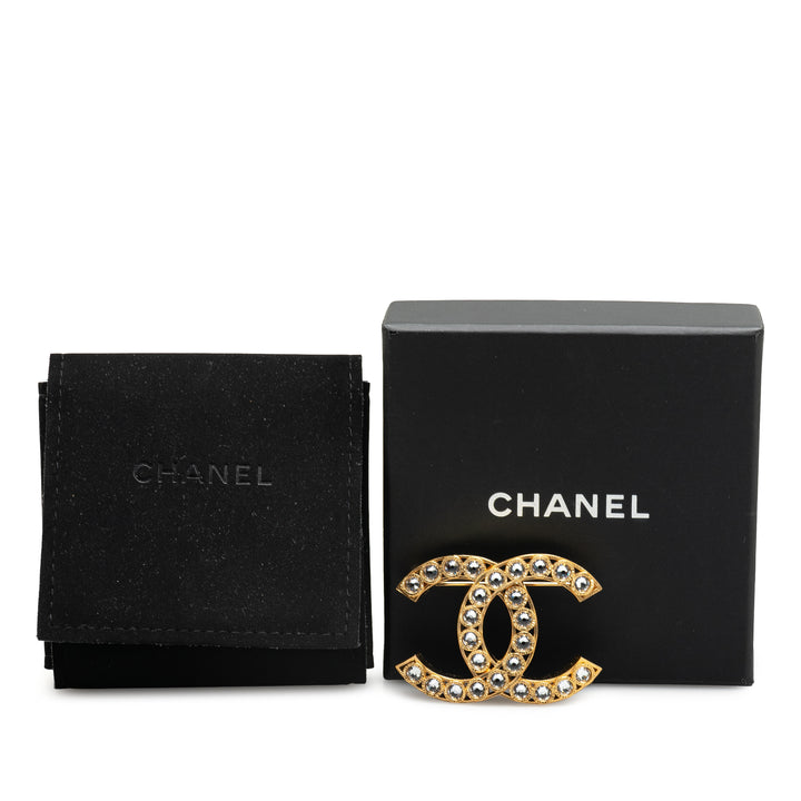 Gold Plated CC Rhinestone Brooch Gold - Gaby Paris