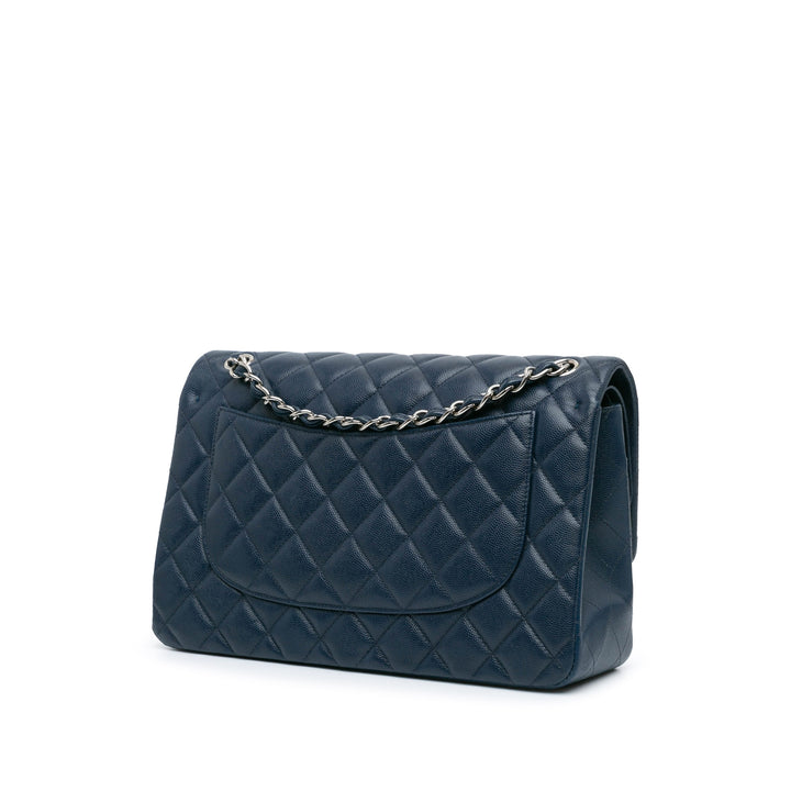 Jumbo Classic Caviar Double Flap Blue - Gaby Paris