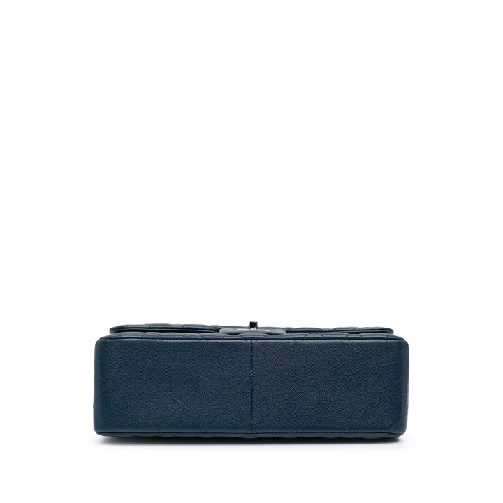 Jumbo Classic Caviar Double Flap Blue - Gaby Paris