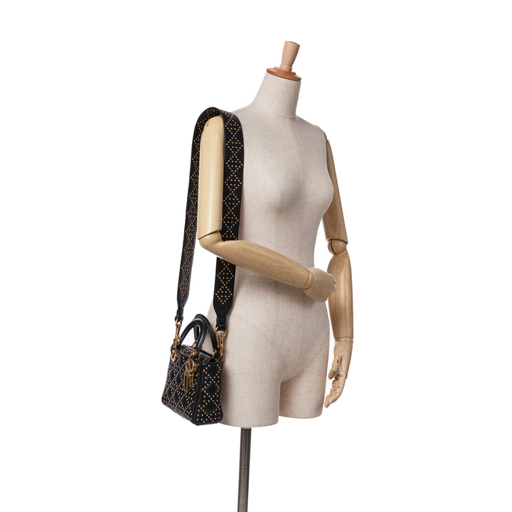 Mini Lambskin Cannage Studded Supple Lady Dior Black - Gaby Paris