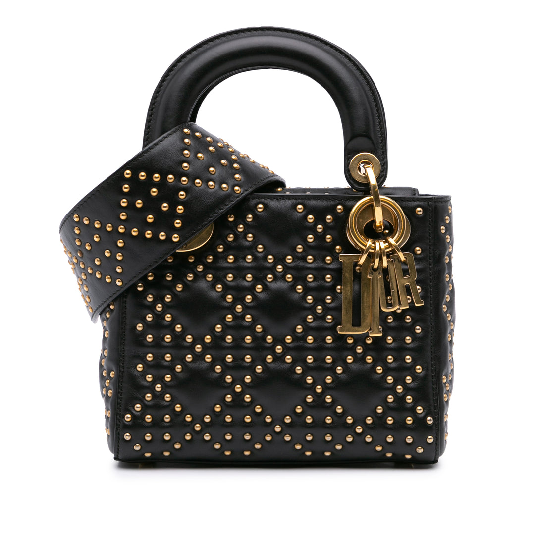 Mini Lambskin Cannage Studded Supple Lady Dior Black - Gaby Paris