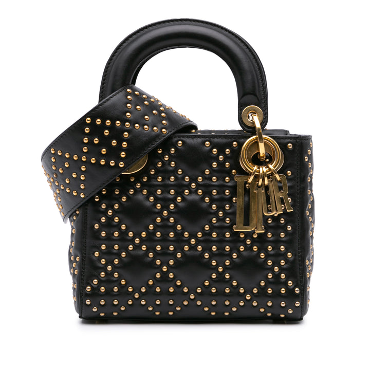 Mini Lambskin Cannage Studded Supple Lady Dior Black - Gaby Paris