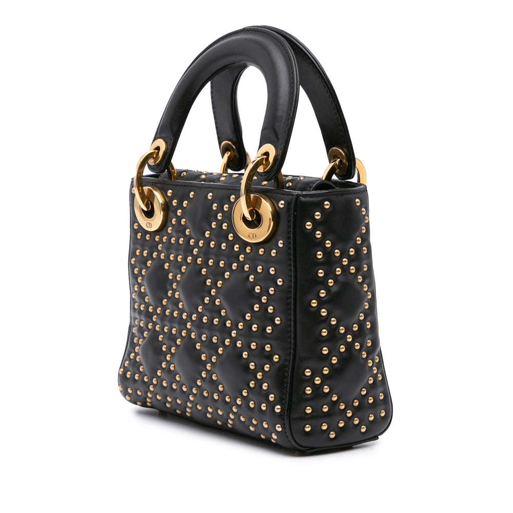 Mini Lambskin Cannage Studded Supple Lady Dior Black - Gaby Paris