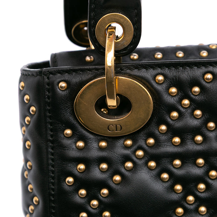 Mini Lambskin Cannage Studded Supple Lady Dior Black - Gaby Paris