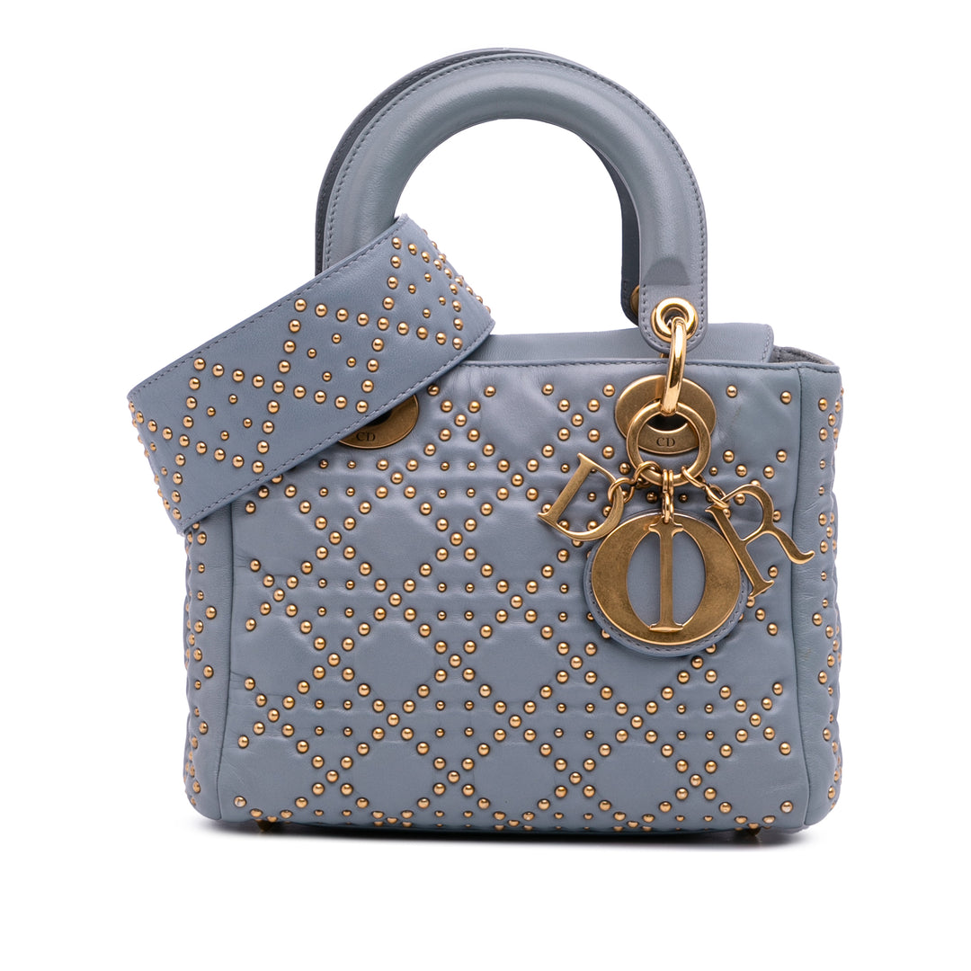 Small Lambskin Cannage Studded Supple Lady Dior Gray - Gaby Paris