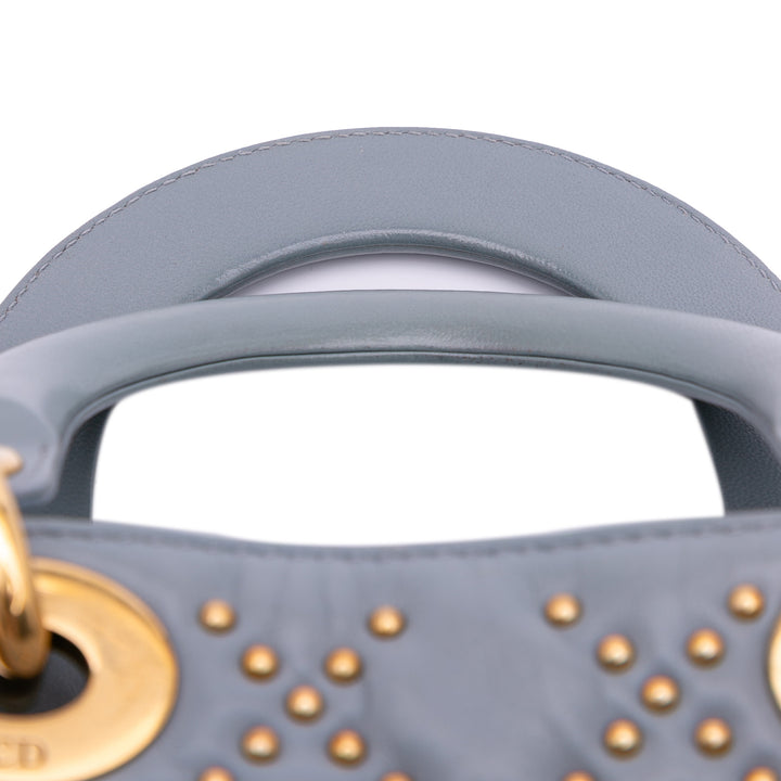 Small Lambskin Cannage Studded Supple Lady Dior Gray - Gaby Paris