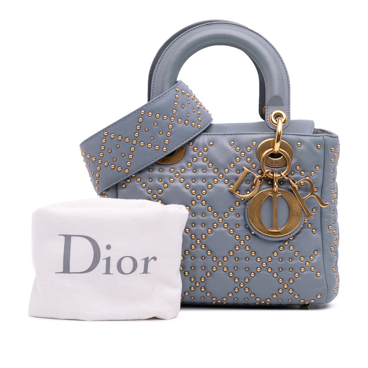 Small Lambskin Cannage Studded Supple Lady Dior Gray - Gaby Paris