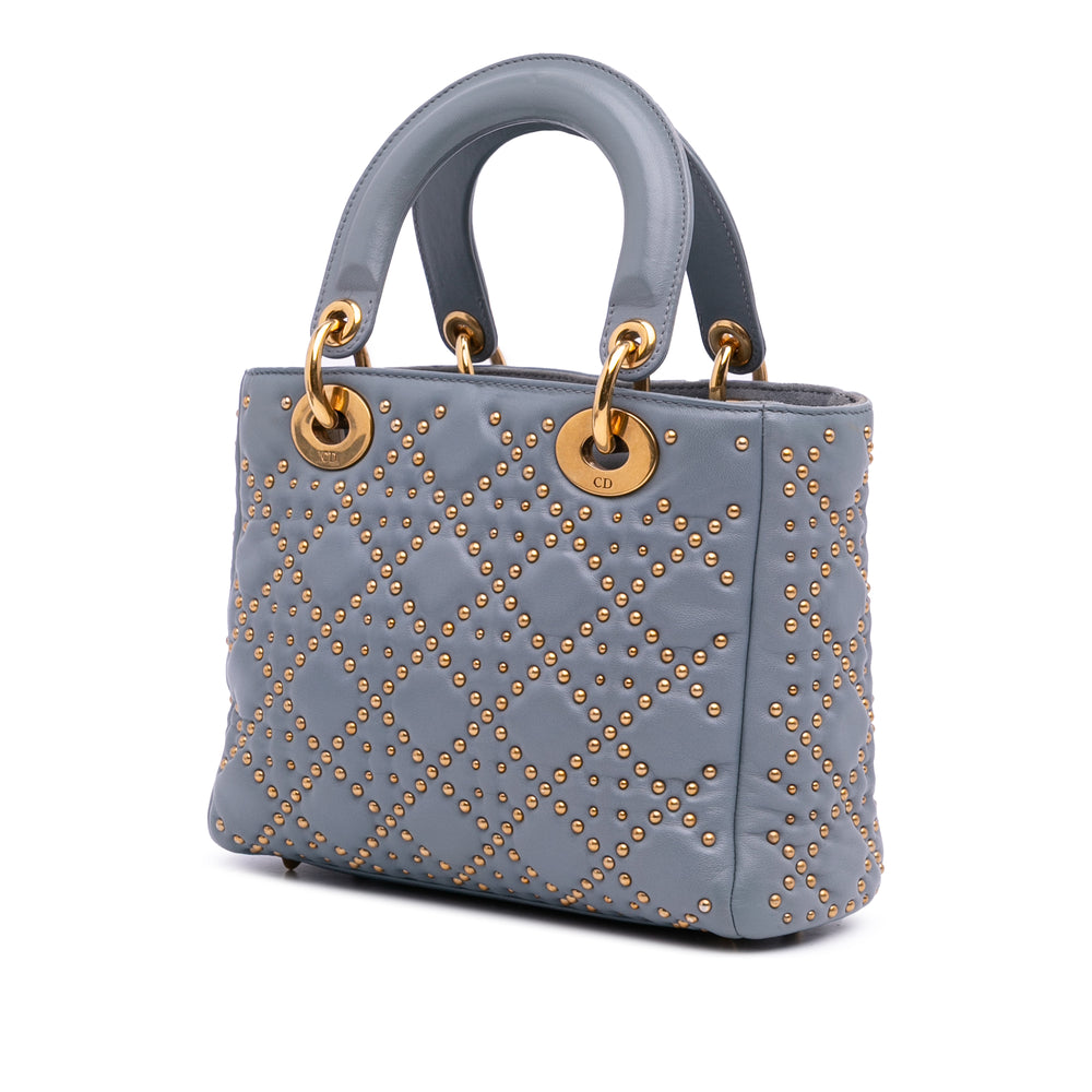 Small Lambskin Cannage Studded Supple Lady Dior Gray - Gaby Paris