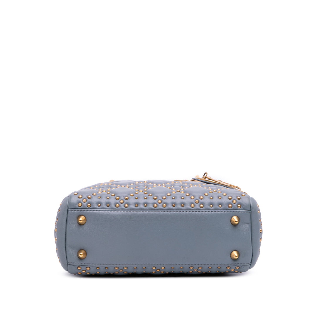Small Lambskin Cannage Studded Supple Lady Dior Gray - Gaby Paris