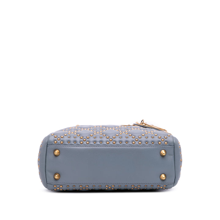 Small Lambskin Cannage Studded Supple Lady Dior Gray - Gaby Paris