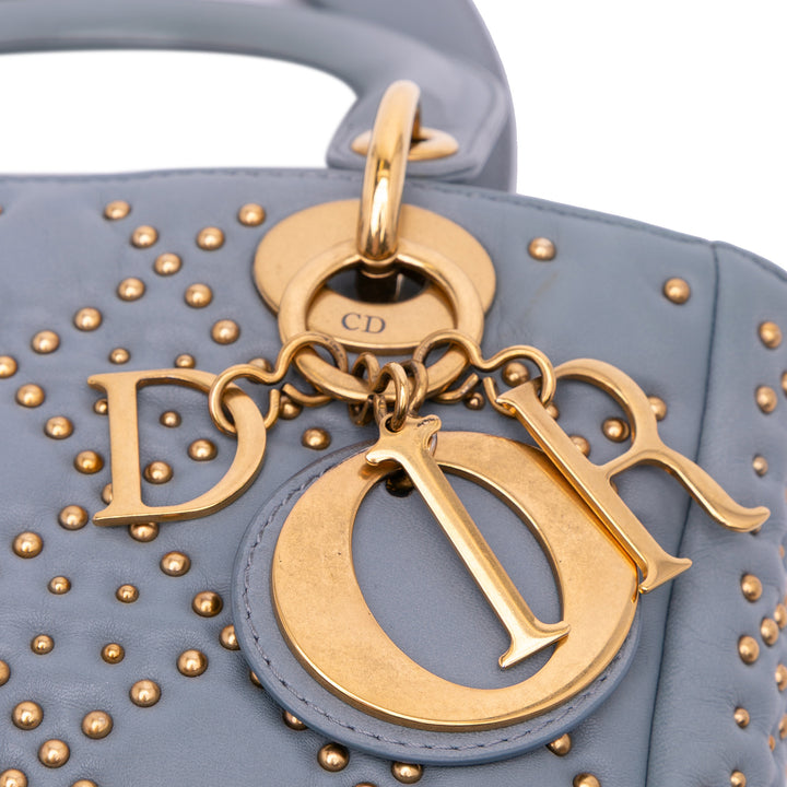 Small Lambskin Cannage Studded Supple Lady Dior Gray - Gaby Paris