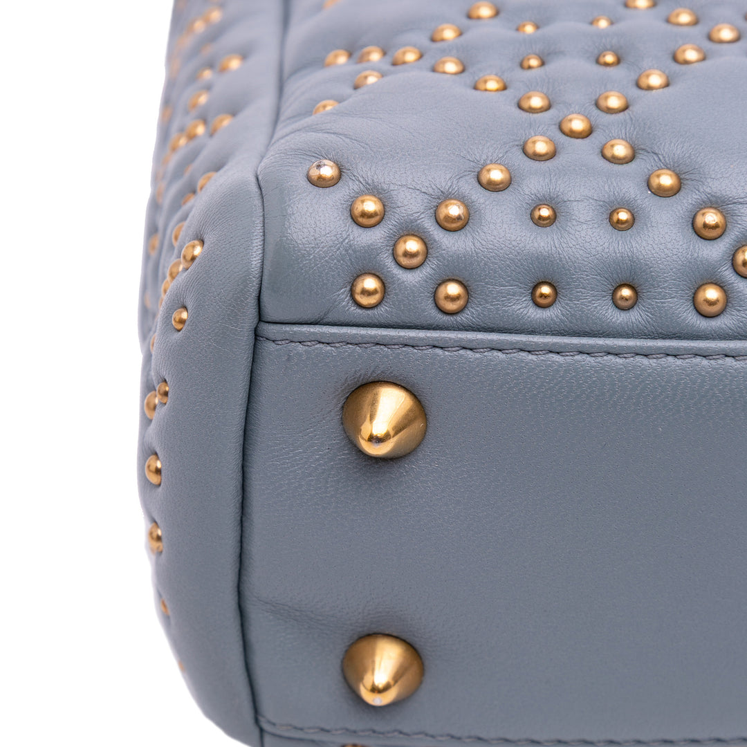 Small Lambskin Cannage Studded Supple Lady Dior Gray - Gaby Paris