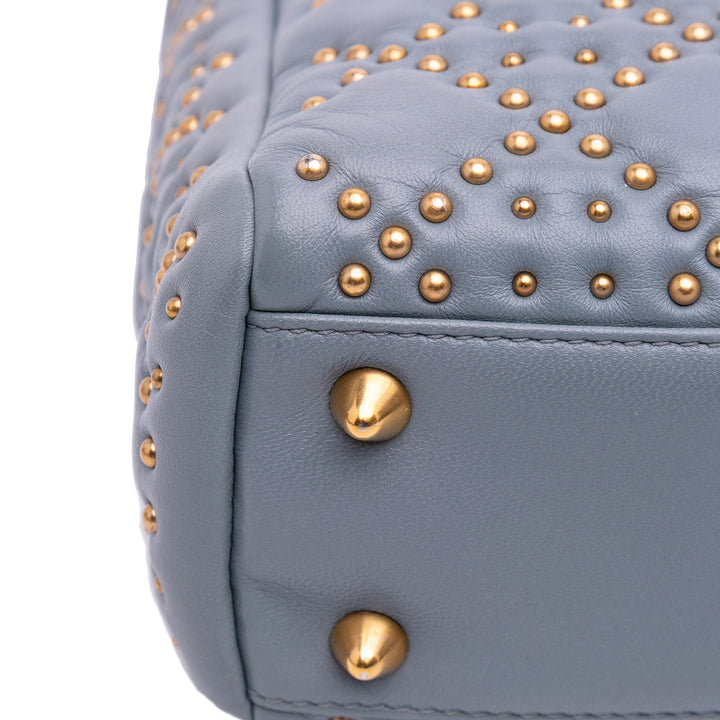Small Lambskin Cannage Studded Supple Lady Dior Gray - Gaby Paris
