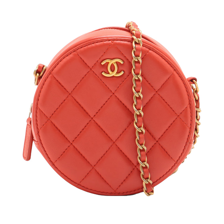 Chanel CC Matelassé Cuir d’agneau Perle Crush Rond Pochette avec chaîne