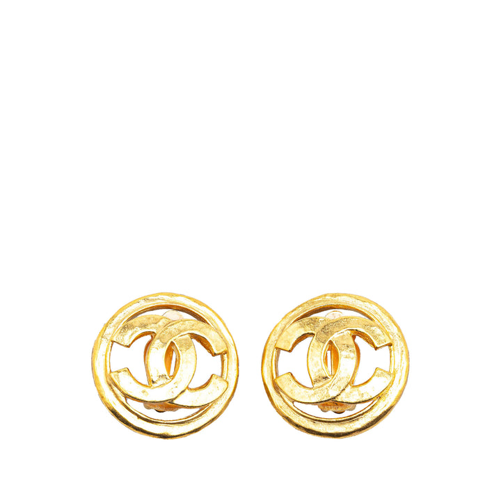 Gold Plated CC Round Clip On Earrings Gold - Gaby Paris