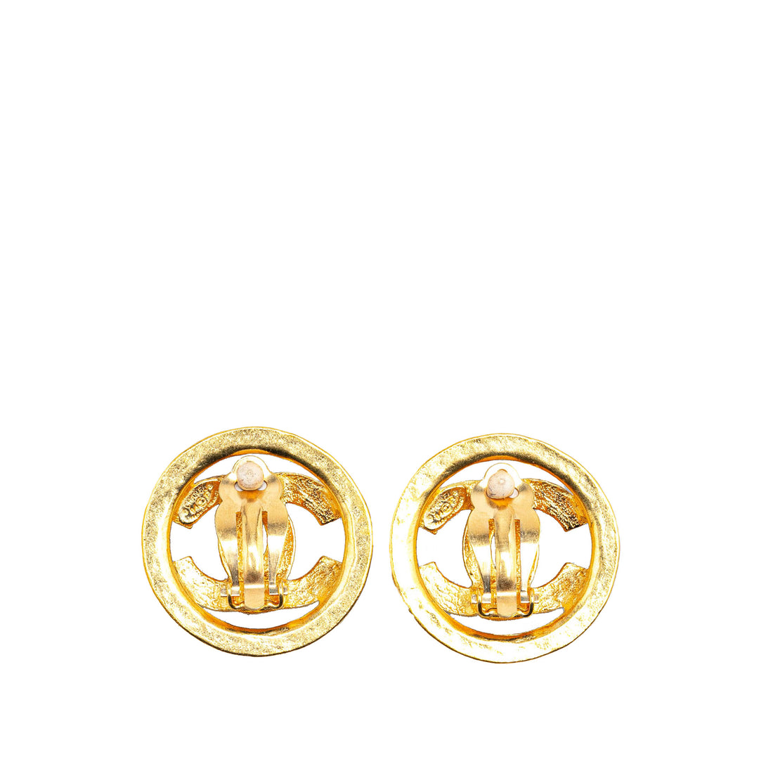 Gold Plated CC Round Clip On Earrings Gold - Gaby Paris