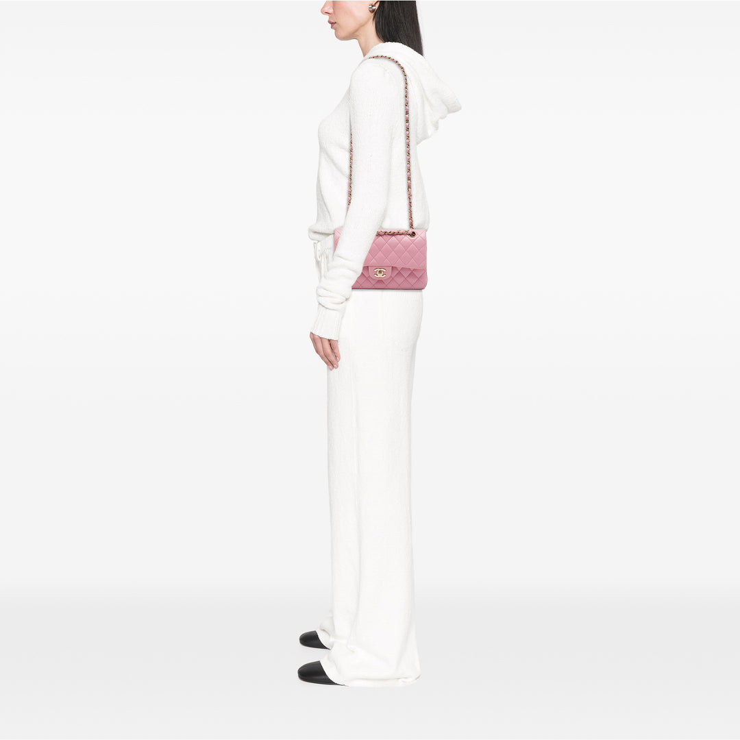 Chanel Classic Double rabat Petit Cuir d'agneau Rose