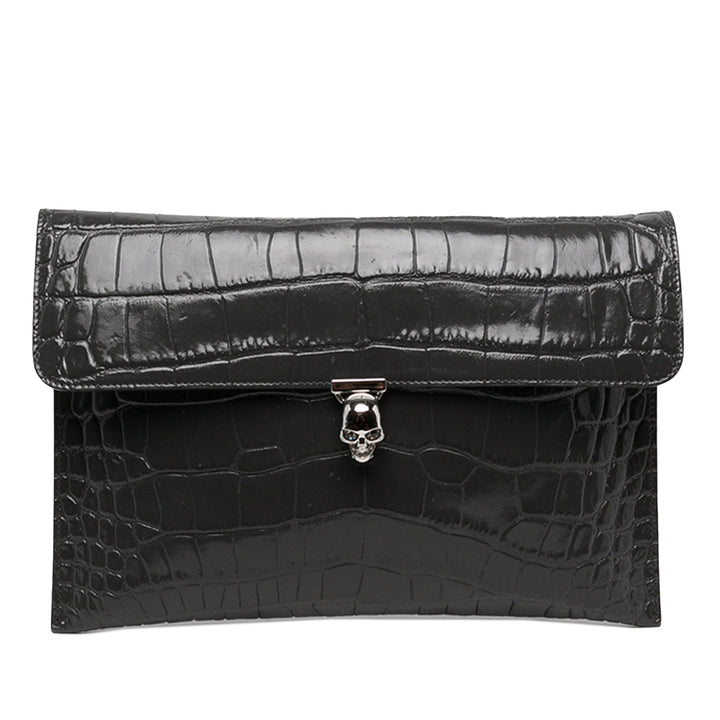 Alexander McQueen Pochette Croc embossé Skull Noir – vue principale – GABY PARIS