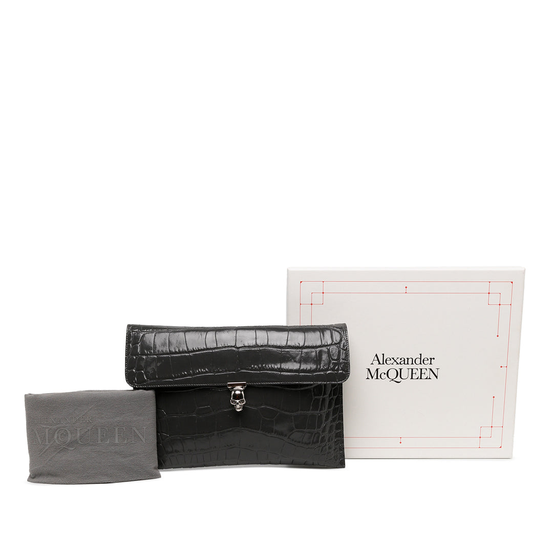 Alexander McQueen Pochette Croc embossé Skull Noir – vue 6 – GABY PARIS