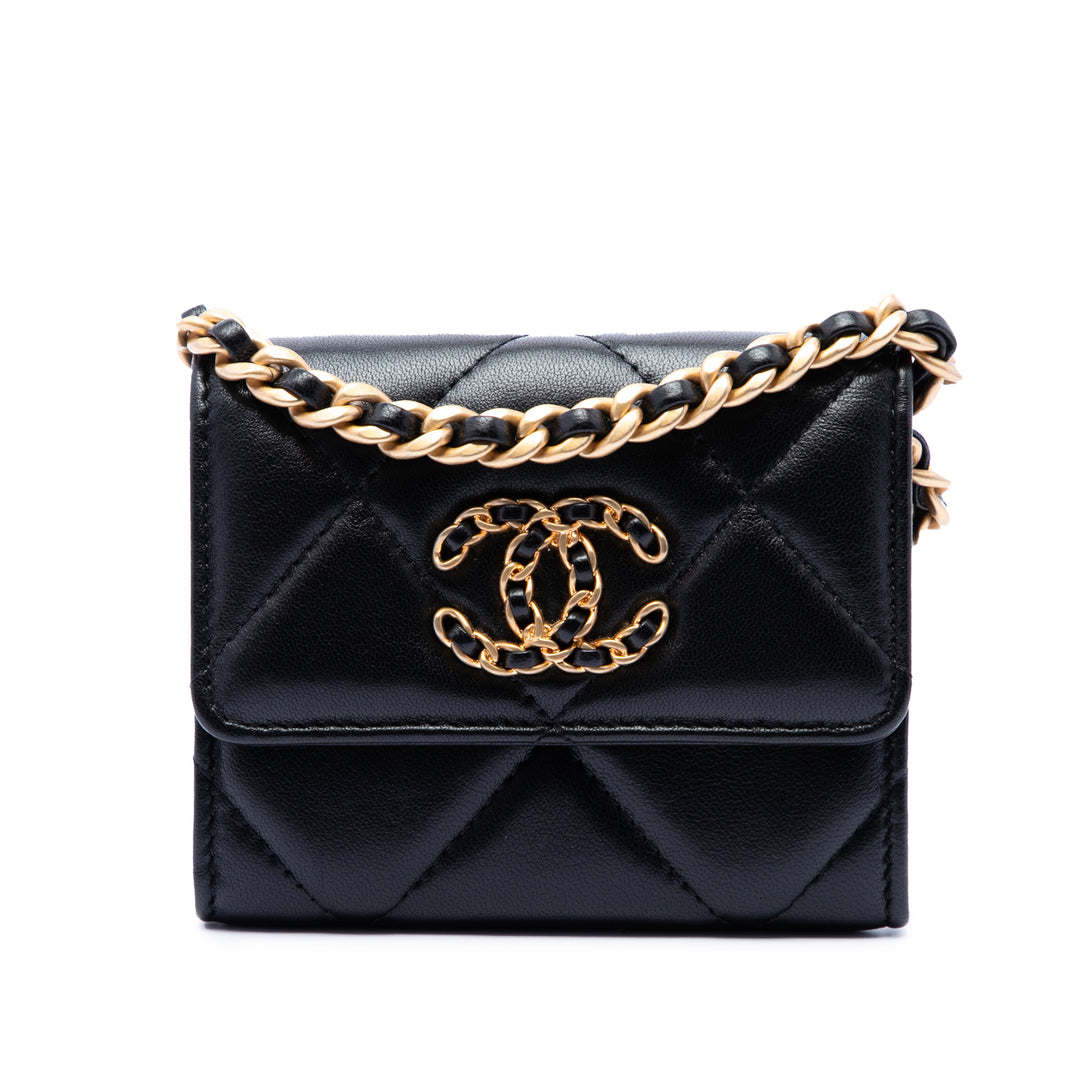 Chanel Matelassé 19 à rabat Porte-monnaie avec chaîne Cuir d'agneau