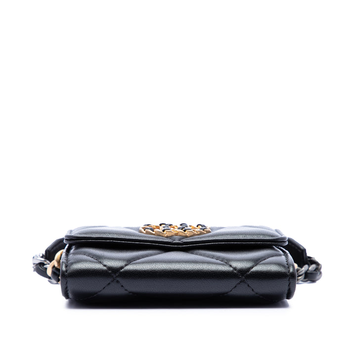 Chanel Matelassé 19 à rabat Porte-monnaie avec chaîne Cuir d'agneau