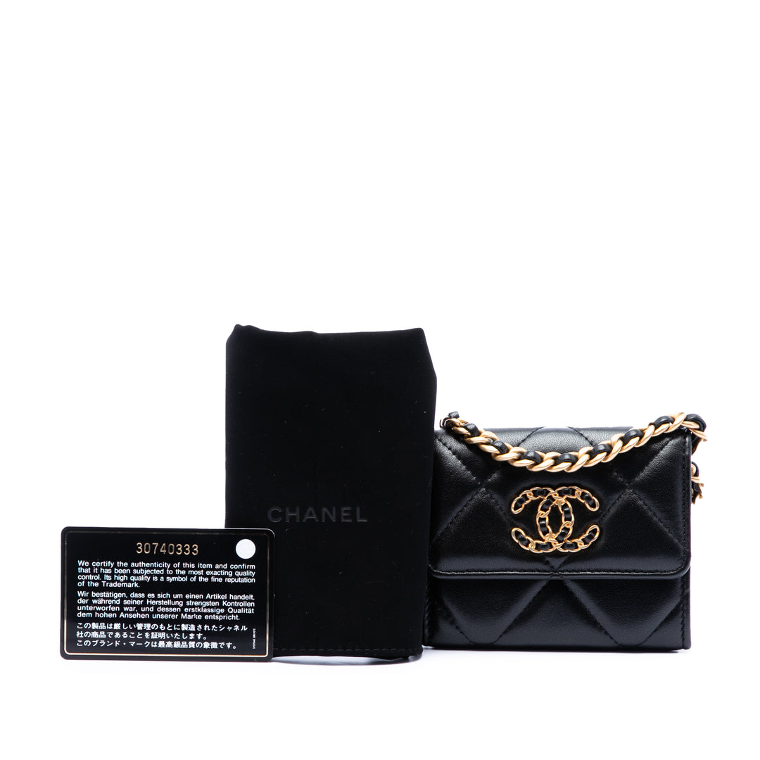 Chanel Matelassé 19 à rabat Porte-monnaie avec chaîne Cuir d'agneau