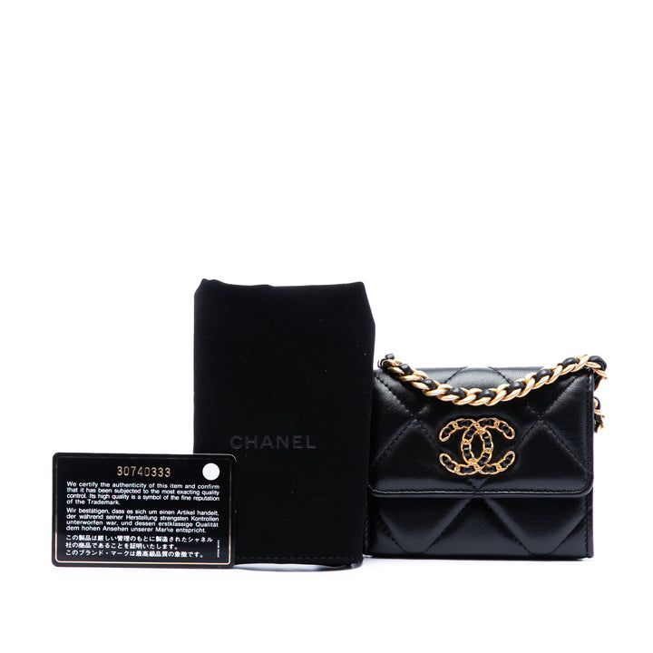 Chanel Matelassé 19 à rabat Porte-monnaie avec chaîne Cuir d'agneau