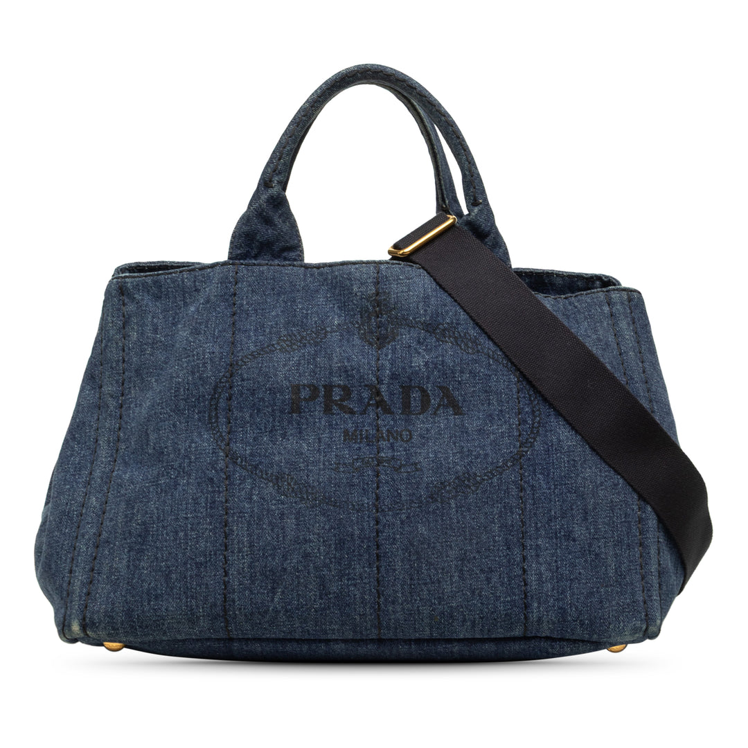 Prada Canapa Logo Cabas Jean Bleu – vue principale – GABY PARIS