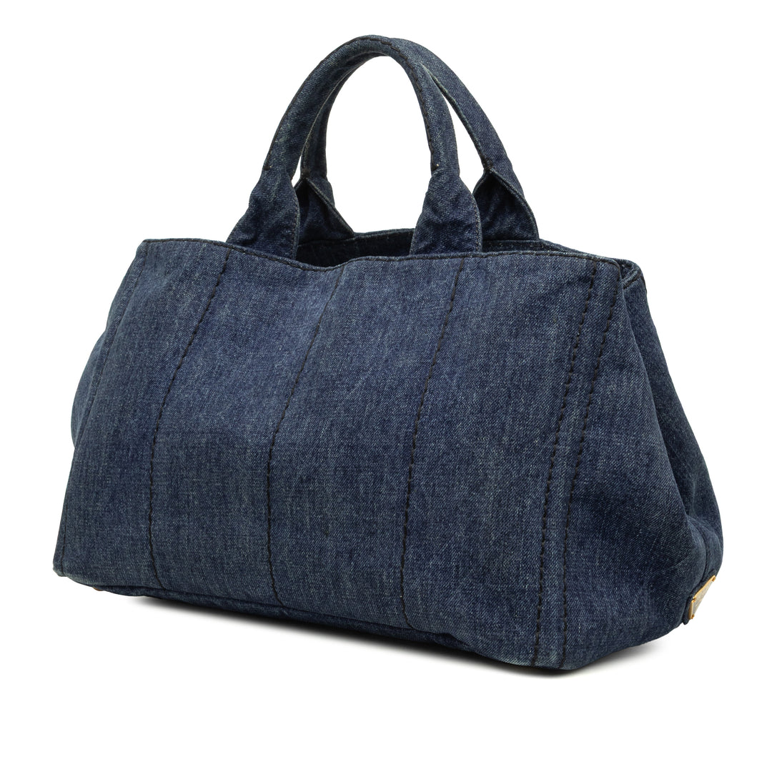 Prada Canapa Logo Cabas Jean Bleu – vue 2 – GABY PARIS