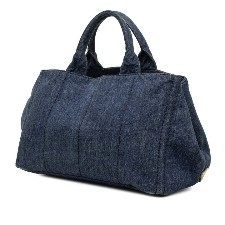 Prada Canapa Logo Cabas Jean Bleu – vue 2 – GABY PARIS