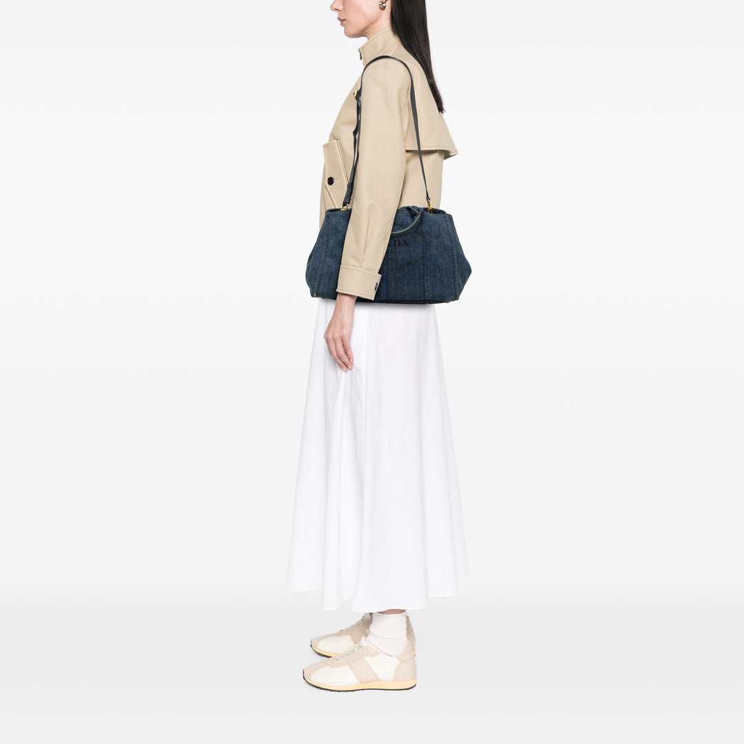 Prada Canapa Logo Cabas Jean Bleu – vue 6 – GABY PARIS