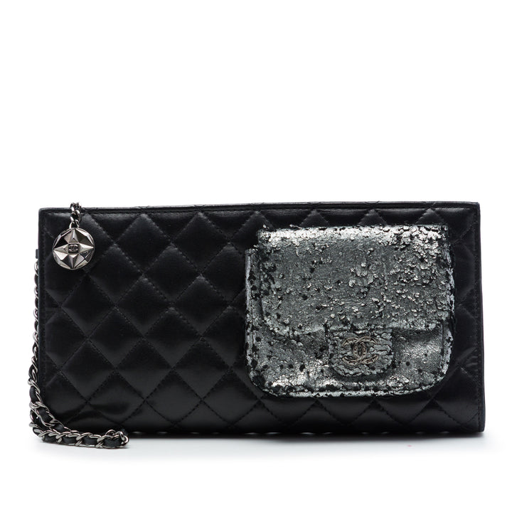 Métallisé et Matelassé Mineral Nights Pochette Wristlet Cuir d'agneau Noir