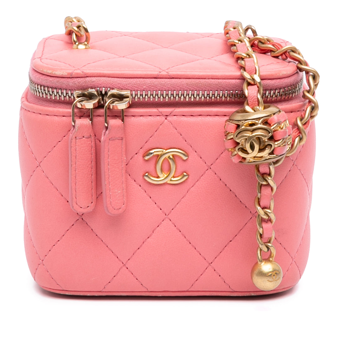 Chanel Mini Matelassé Cuir d’agneau Perle Crush Vanity avec chaîne