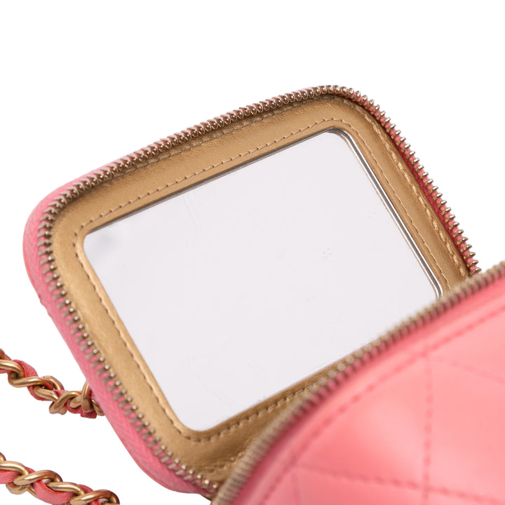 Chanel Mini Matelassé Cuir d’agneau Perle Crush Vanity avec chaîne