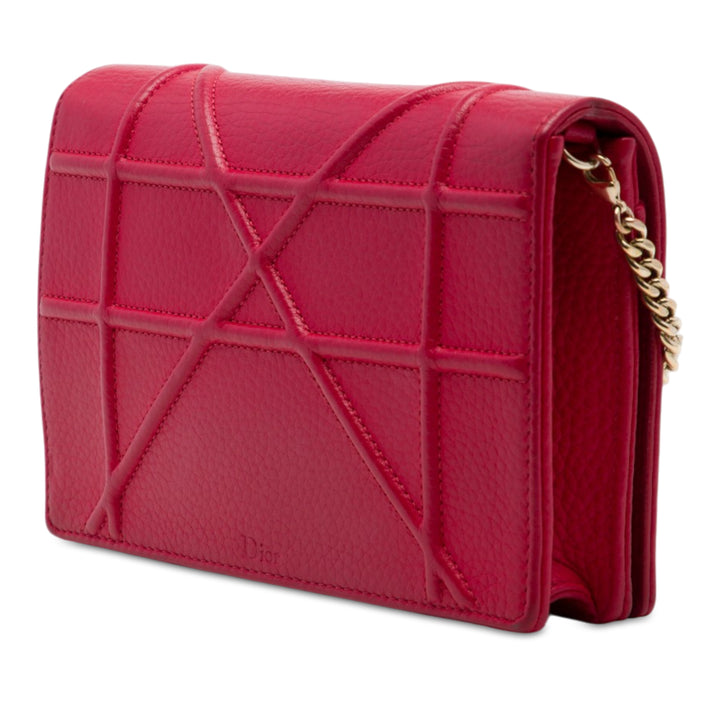 Dior grainé Diorama Wallet on Chain Cuir de veau grainé Rouge – vue 2 – GABY PARIS