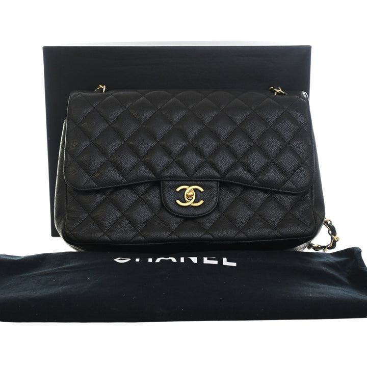 Classic Double rabat Jumbo Cuir caviar Noir