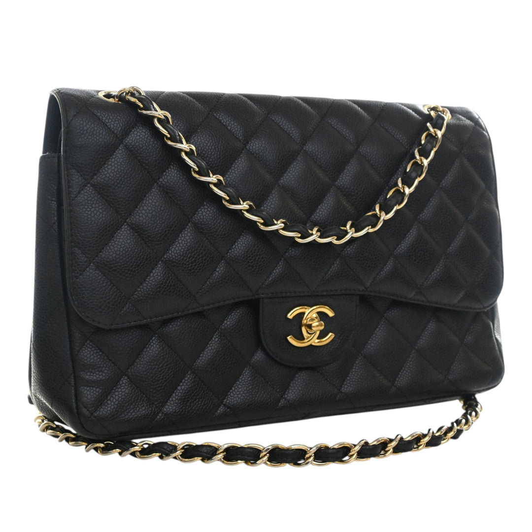 Classic Double rabat Jumbo Cuir caviar Noir