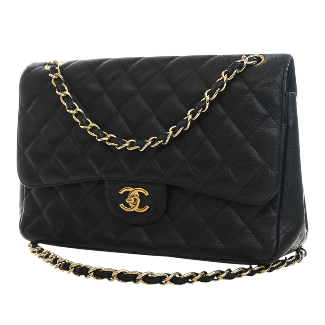 Classic Double rabat Jumbo Cuir caviar Noir