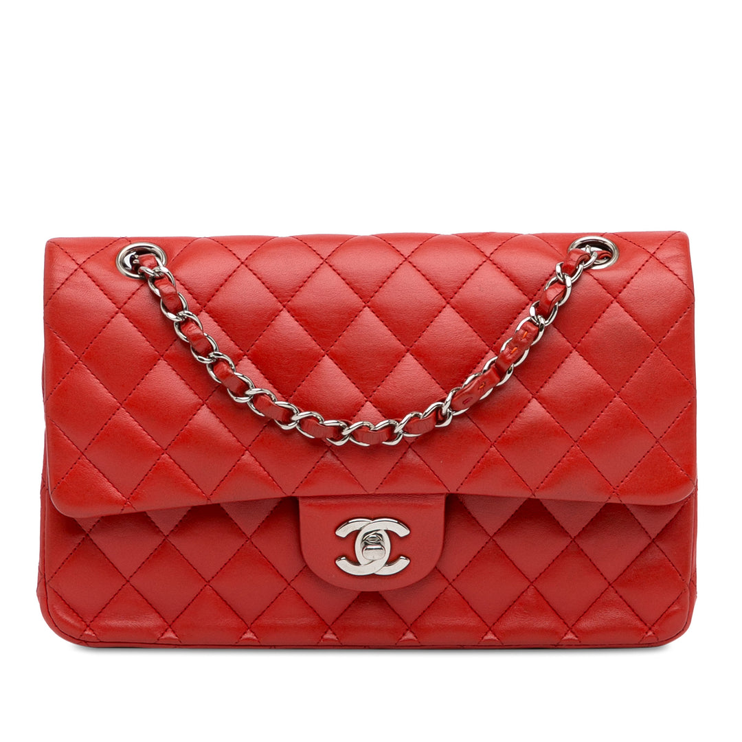 Medium Classic Lambskin Double Flap Red - Gaby Paris