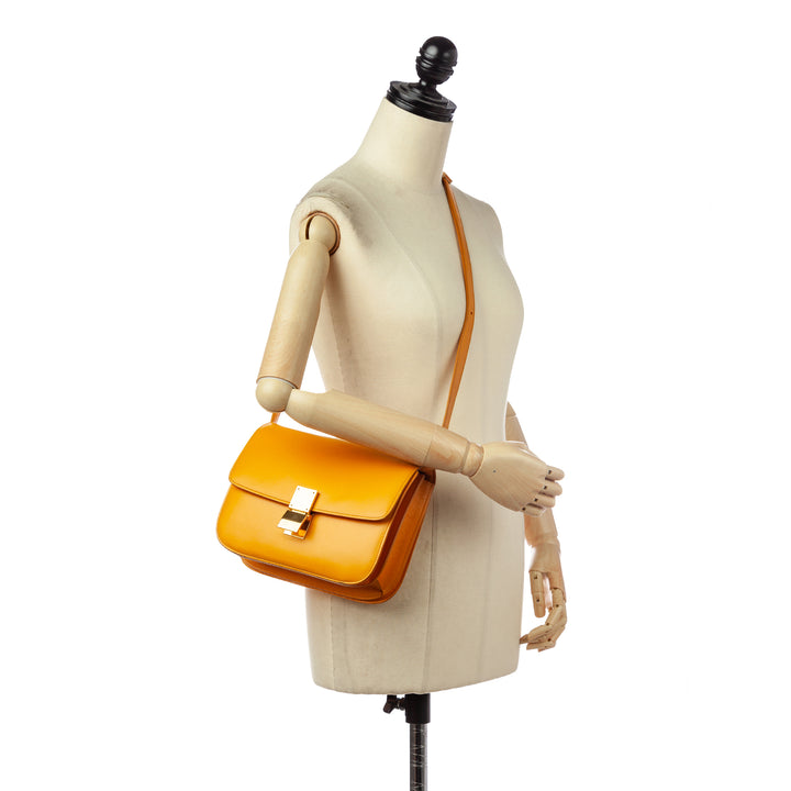 Medium Classic Box Leather Crossbody Bag Yellow - Gaby Paris