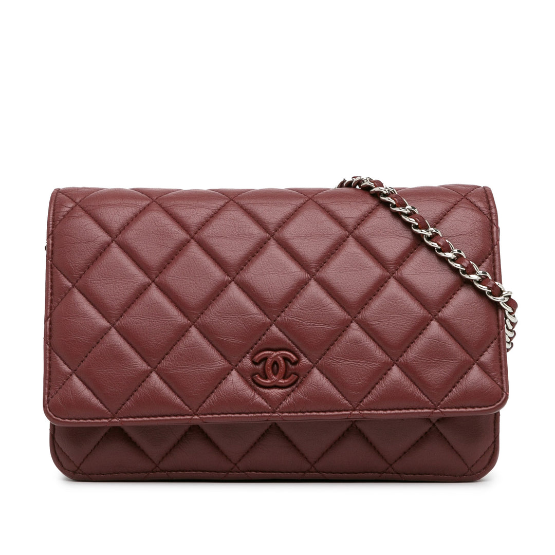 Classic Lambskin Wallet on Chain Red - Gaby Paris