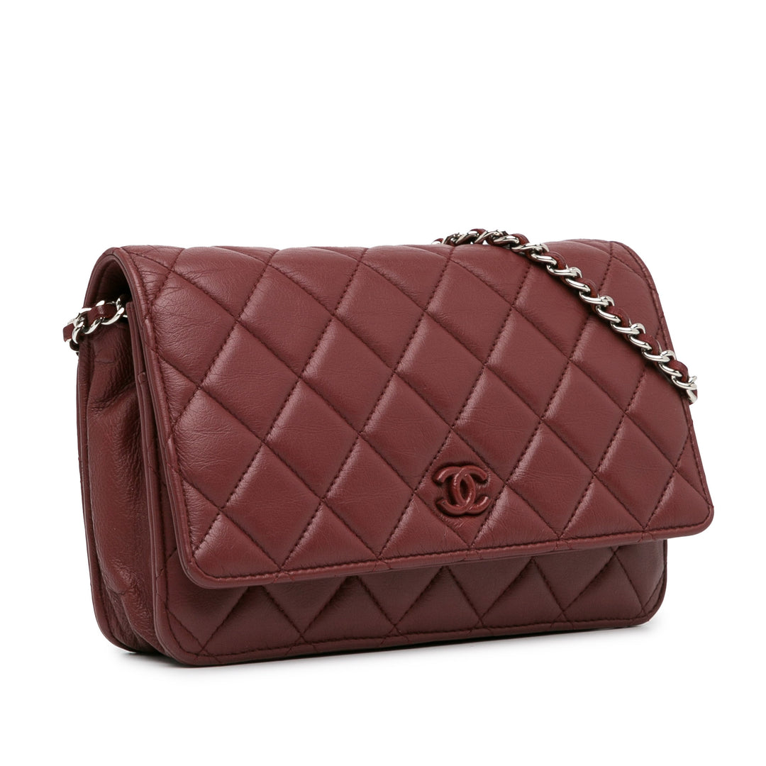 Classic Lambskin Wallet on Chain Red - Gaby Paris