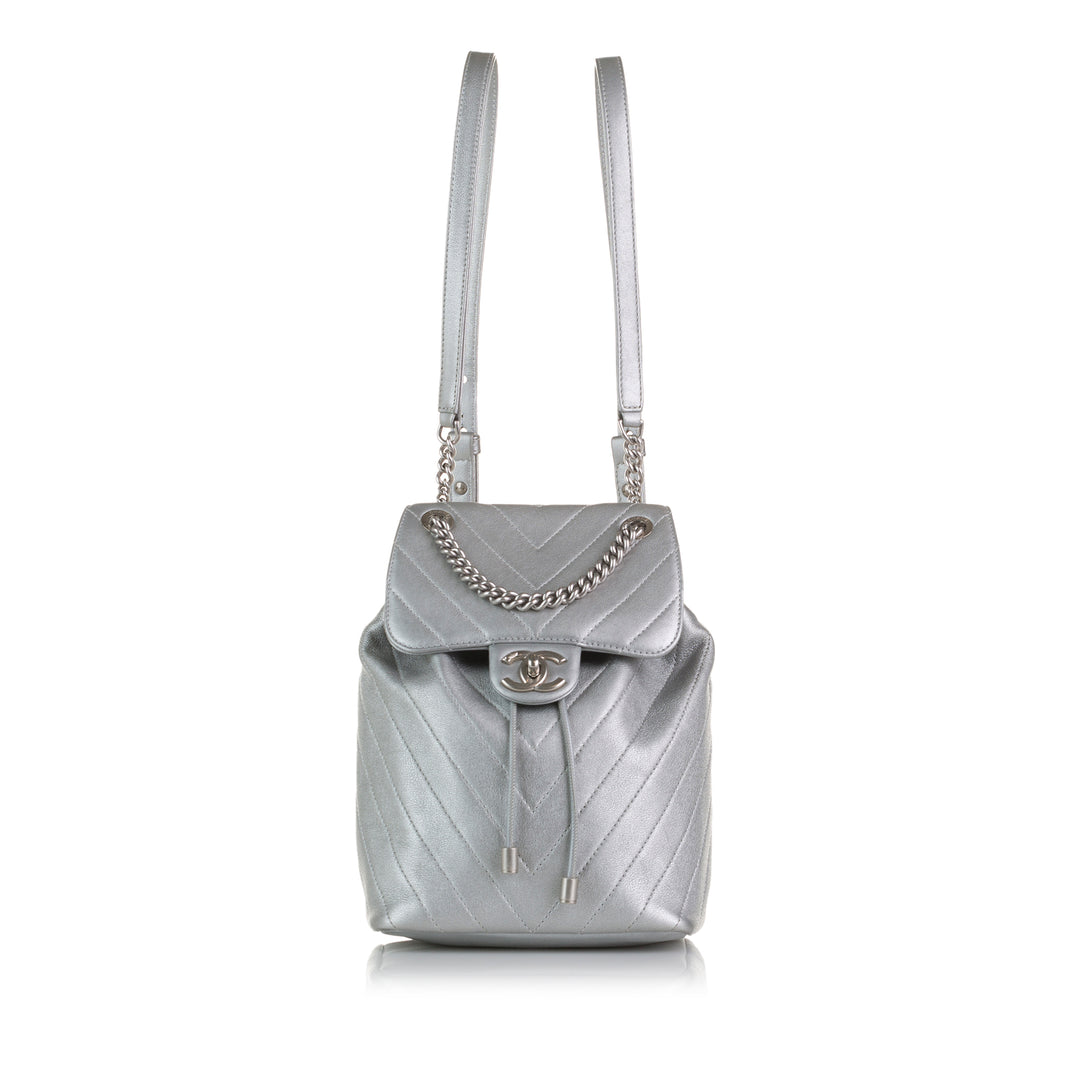 Mini Calfskin Coco Flap Backpack Silver - Gaby Paris