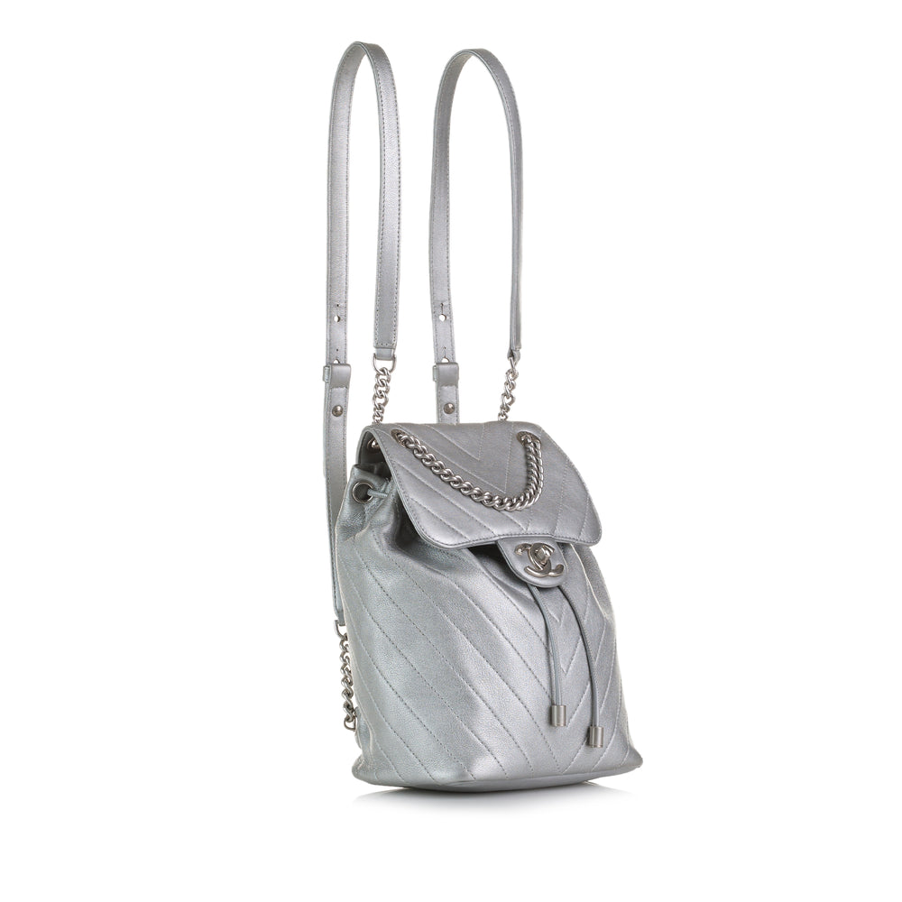 Mini Calfskin Coco Flap Backpack Silver - Gaby Paris