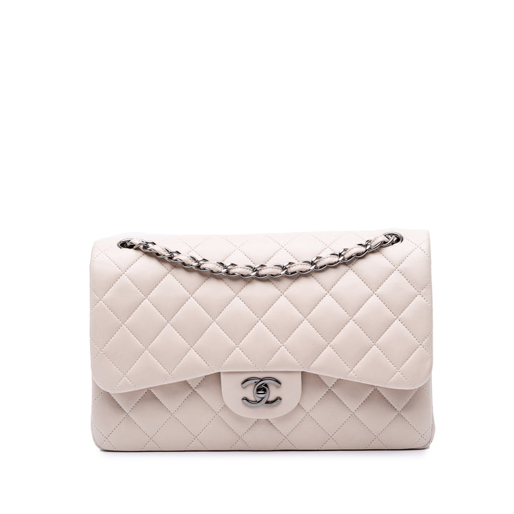 Jumbo Classic Lambskin Double Flap White - Gaby Paris